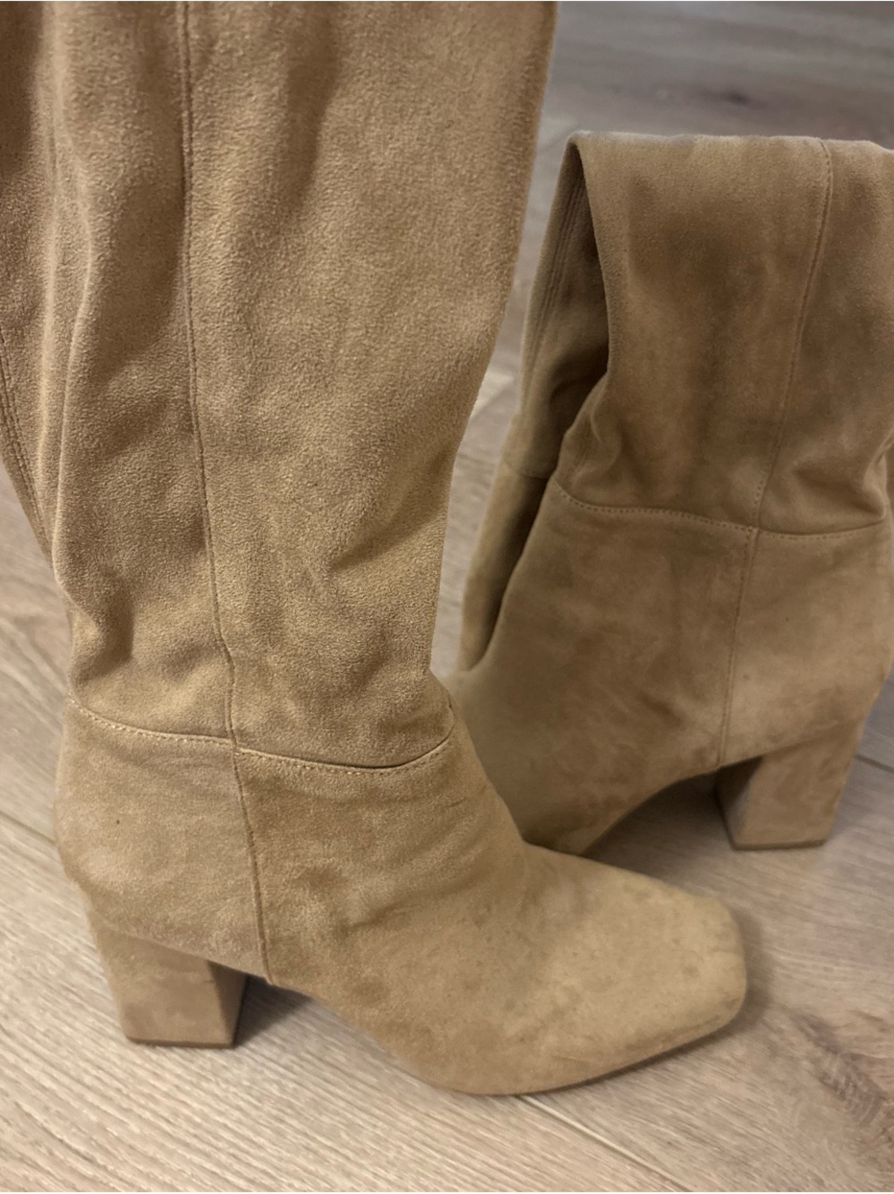 bp Tan Suede Mid-Calf Block Heel Boots